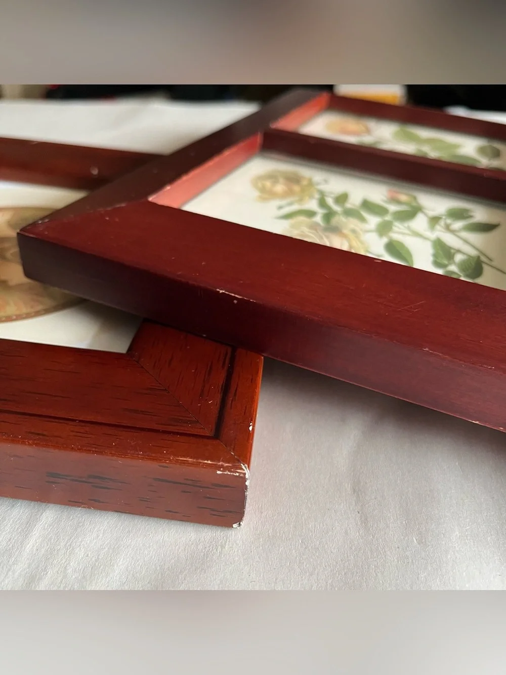 Vintage Wood Multi Picture Photo Frames w/ Fine Art Prints-Set of 2